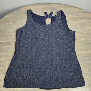The Limited Navy Gold Metallic Textured Tank Top Women’s Medium Tie Back